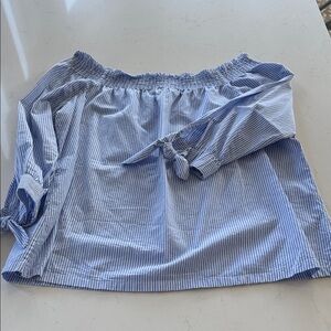 LOFT Blue and White Striped Smocked Top Size: M NWOT ✨
